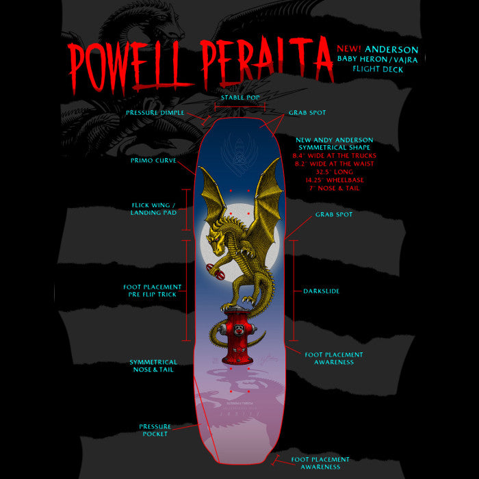 Powell Peralta Pro Andy Anderson Baby Heron (Vajra) FLIGHT® Skateboard Deck - 8.4 x 32.5