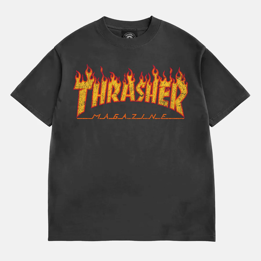 Thrasher Magazine Flame Vintage Boxy-Fit Tee - Black | Embassy
