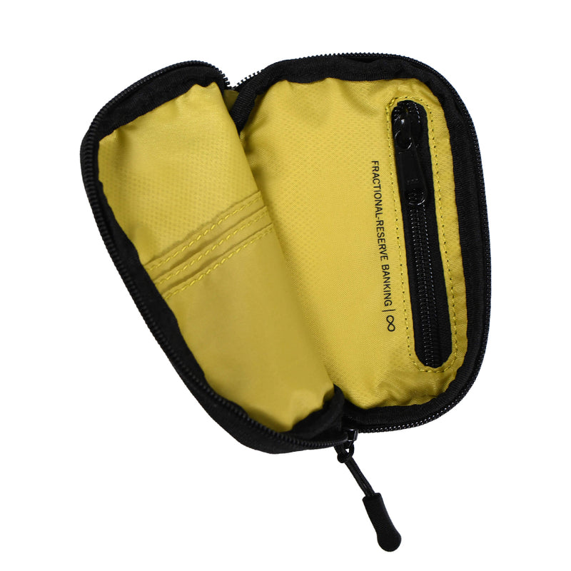Yellow pouch with black zipper on a white background