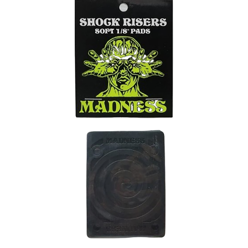 Packaged 'Madness' shock absorber pads with branding on a white background