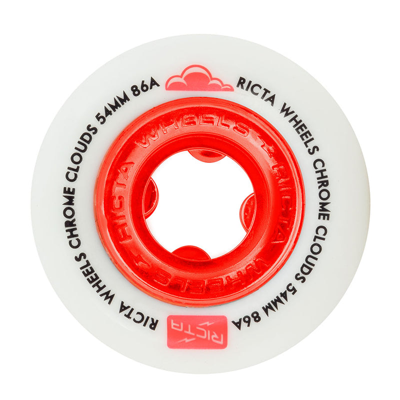 Ricta Chrome Clouds 54mm 86a Skateboard Wheels - White/Red (Set of 4)