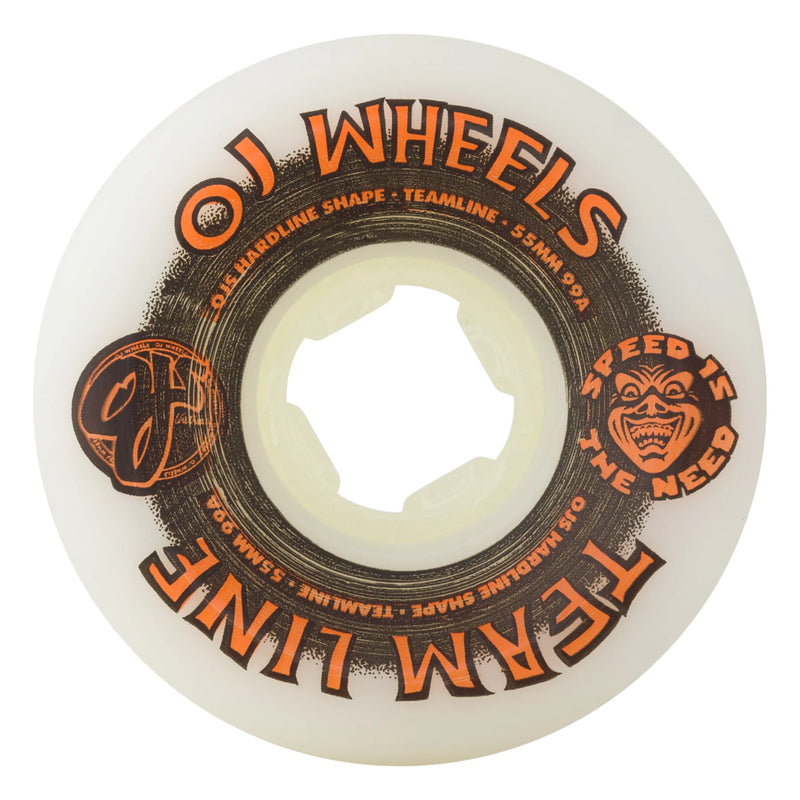 55mm Team Line Original White Black/Orange Hardline 99a OJ Skateboard Wheels