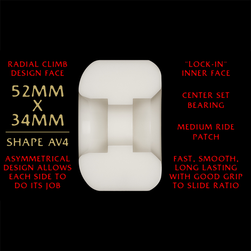 Powell Peralta Nano Rats 93A - AV4 Asymmetrical Shape - Medium Ride Patch - 52mm x 34mm 93A AV4 Skateboard Wheels 4pk