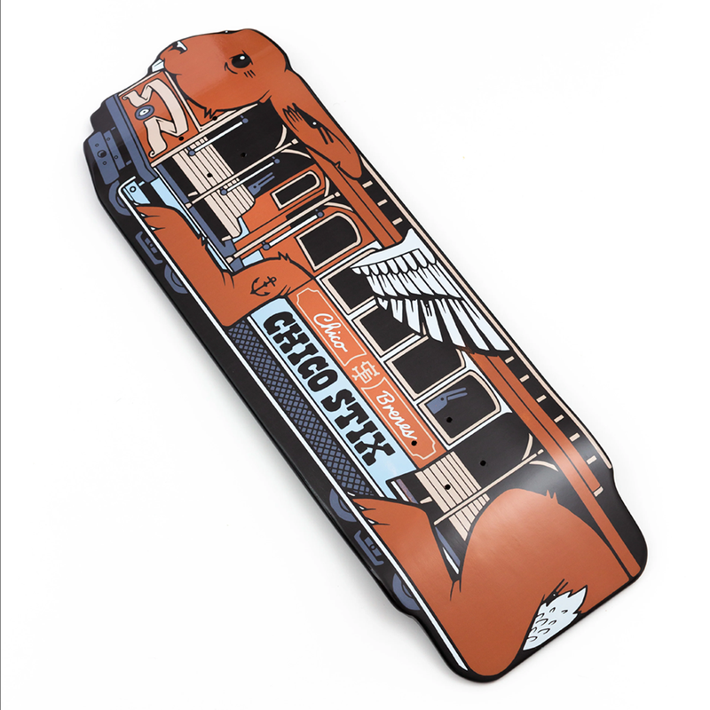 Phone case with a graphic design of a bus and 'Chico Six' branding on a white background