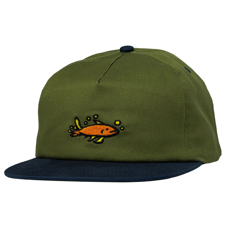 Krooked Skateboards Hat Mermaid Fish Snapback Olive/Navy