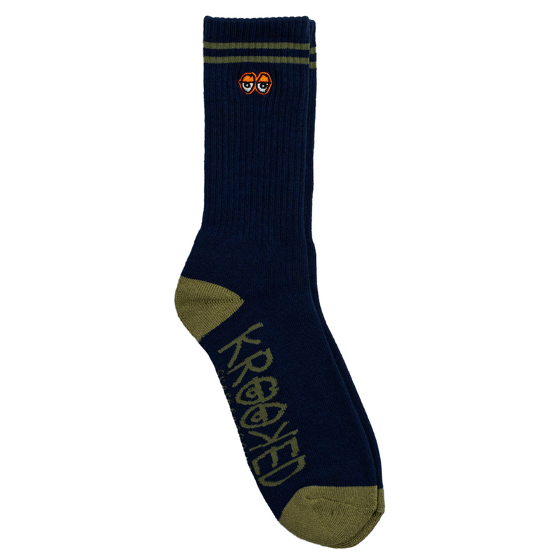 Krooked Skateboards Socks Eyes Embroidered Navy/Olive/Orange