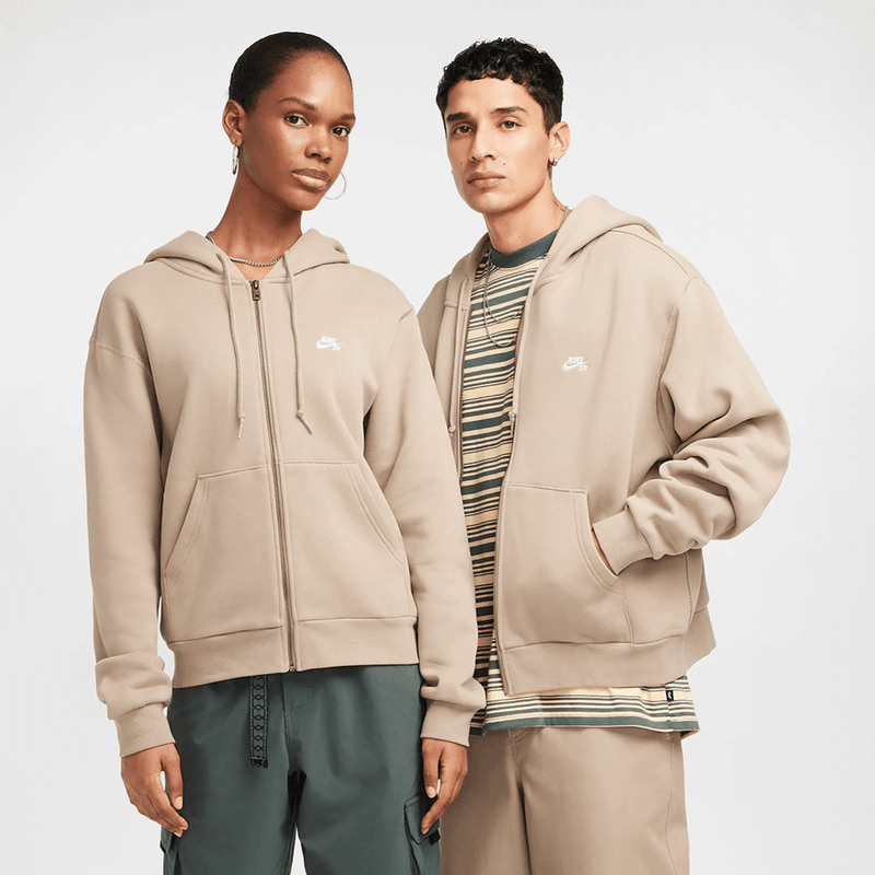 Nike SB Full-Zip Fleece Skate Hoodie (Khaki / White)