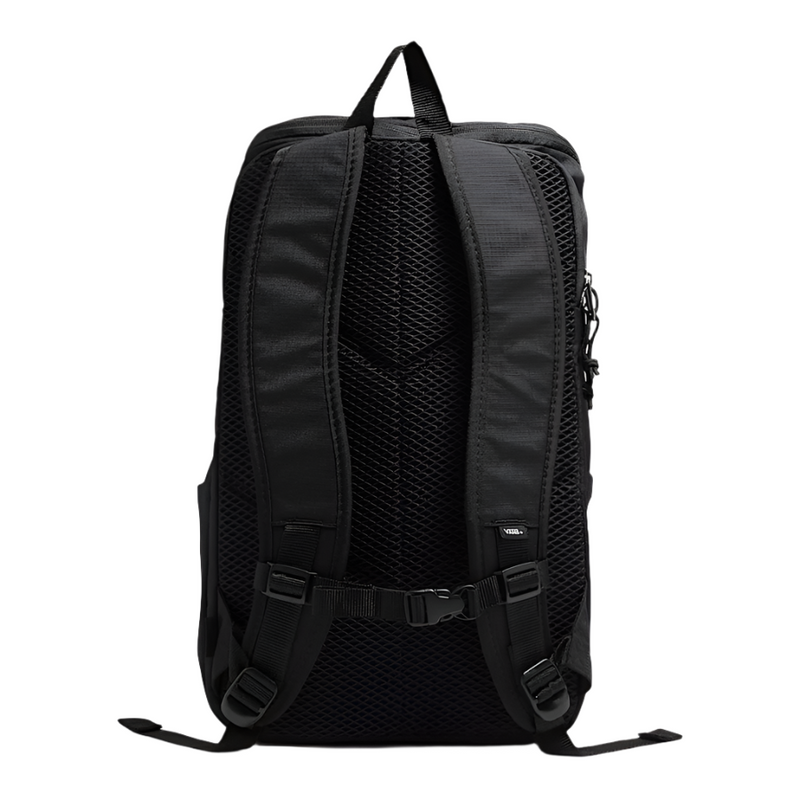 Black backpack on a light gray background