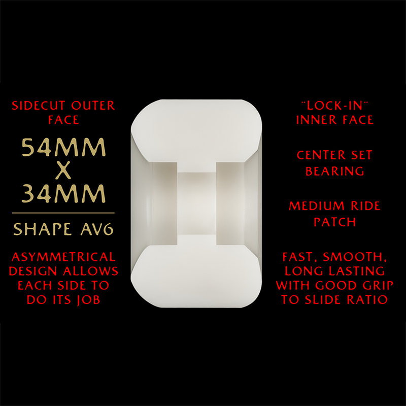 Powell Peralta Nano Rats 93A - AV6 Asymmetrical Shape - Medium Ride Patch - 54mm x 34mm 93A AV6 Skateboard Wheels 4pk