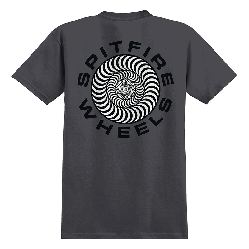 SPITFIRE CLASSIC '87 SWIRL FILL TEE CHARCOAL W/ BLACK & WHITE PRINTS