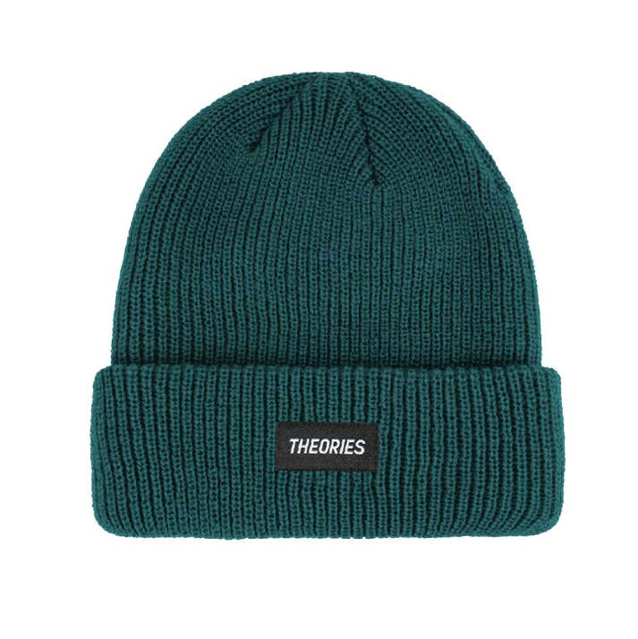 Copy of Theories Stamp Label Rib Knit Beanie Teal Green
