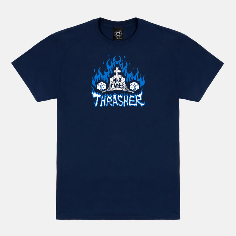 Thrasher Who Cares by Neckface T-Shirt (Navy)