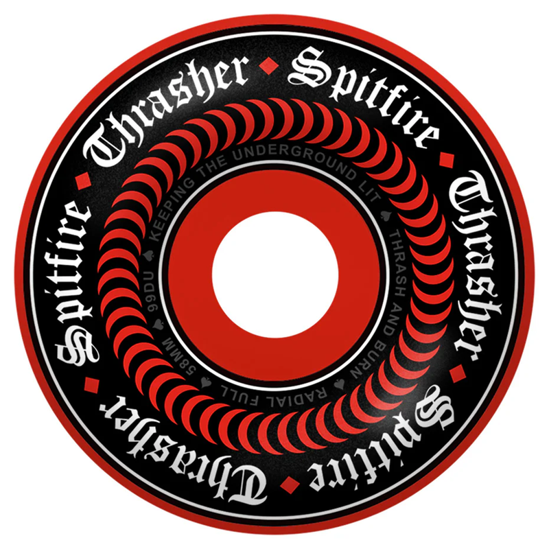 SPITFIRE X THRASHER F4 99 RADIAL FULL OATH RED 58MM WHEELS