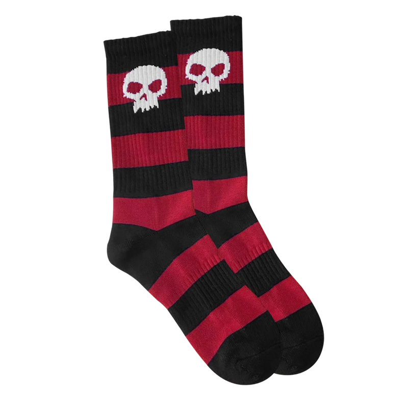 SKULL SOCKS - STRIPED - RED/BLACK