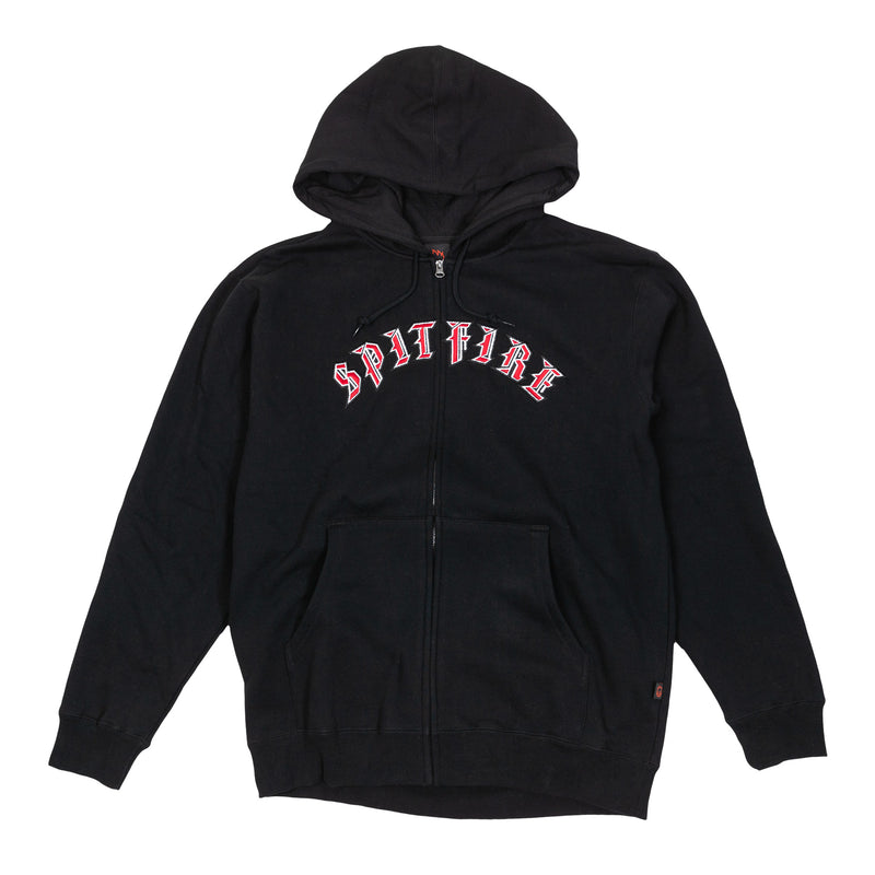 Spitfire Wheels Hoody Sweatshirt Old E Embroidered Zip Black/Red/White